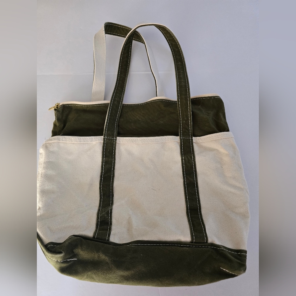 L.L. Bean Canvas Tote in Olive Green and Natural
